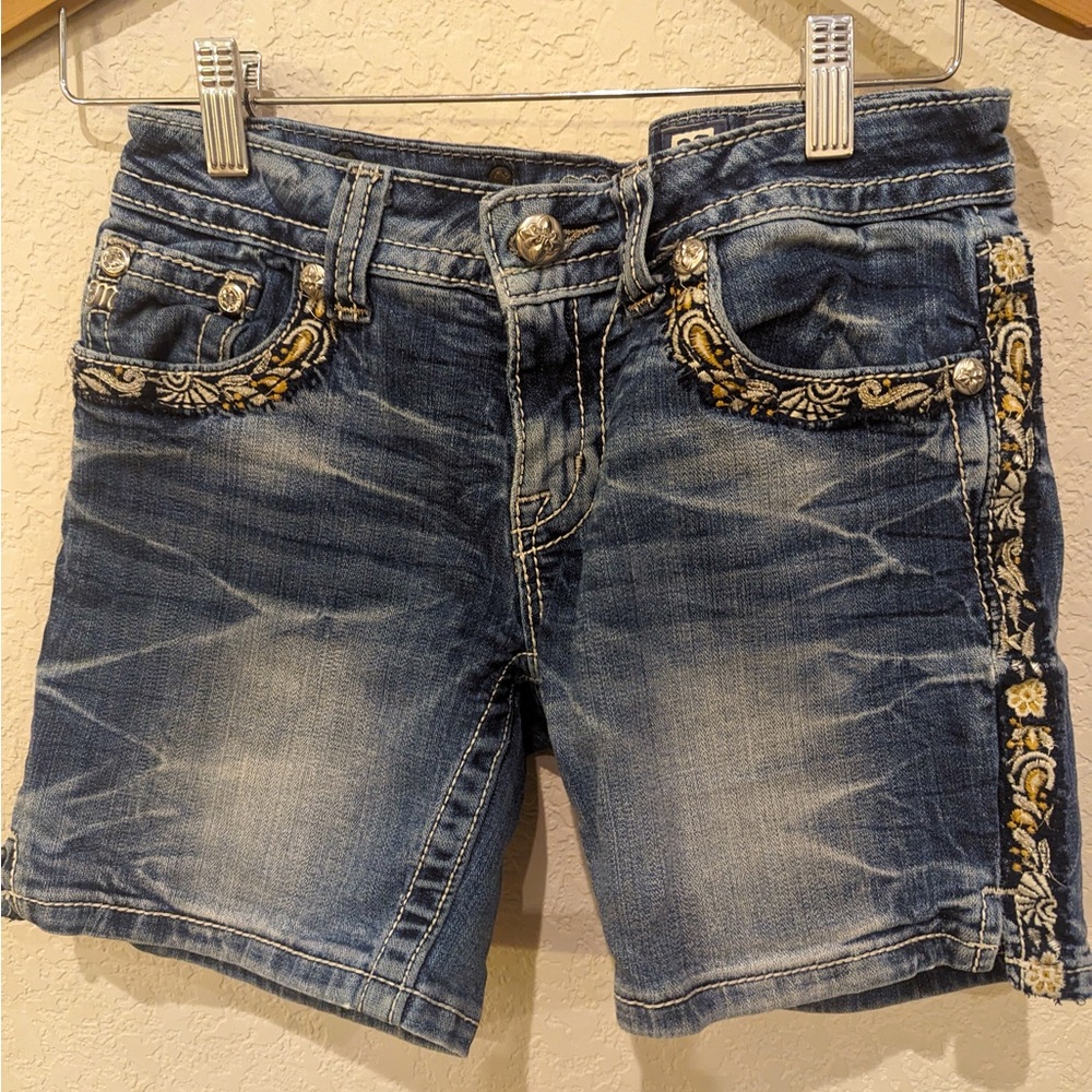 Miss me gold and blue jean shorts